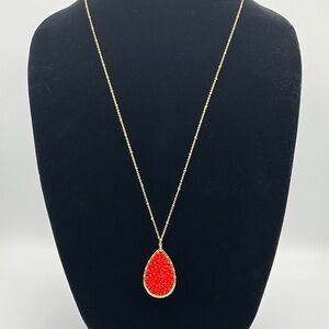 Red Teardrop Pendant Necklace – Bold Statement Style, Gold Tone Chain